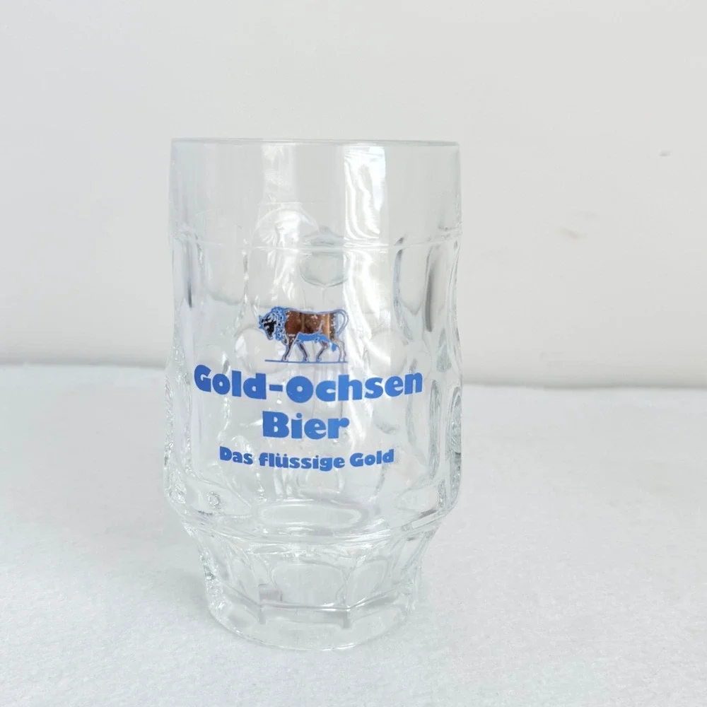 Vintage Gold Ochsen Bier Beer Mug Glass Stein Ulm Germany Das Flüssige Gold
